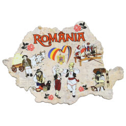 Magnet frigider din lemn "Romania" 9x6 CM, Harta Romaniei, Mestesugari