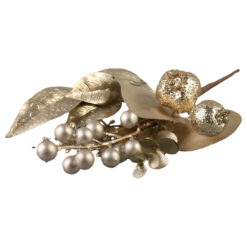 Pick decor cu bobite si frunze aurii, glitterate 25 CM