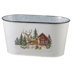 Ghiveci oval din metal 23x11 CM, Cerbi