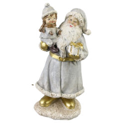 Figurina Mos Craciun cu copilas, din rasina 18 CM