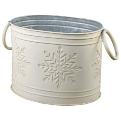 Ghiveci oval din metal 19x13 CM, Fulgi de nea, Crem