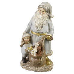 Figurina Mos Craciun cu copilas, din rasina 21 CM