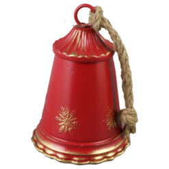 Clopotel metalic cu fulgi de nea, 11x17 CM, Rosu