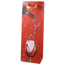 Punga cadou pentru bauturi Craciun , 12x36 CM, Vin & Fulgi de nea