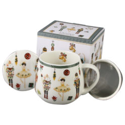 Cana portelan cu infuzor metalic si capac, Christmas Nutcracker, 430 ml, in cutie decorativa