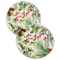 Set 2 farfurii din portelan 19 CM, Christmas Leaves, in cutie decorativa, Frunze de Craciun