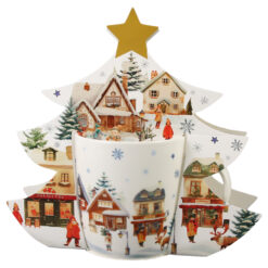 Cana portelan 400 ml, Christmas Village, in ambalaj decorativ, Sat de Craciun