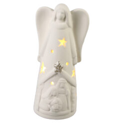 Figurina Inger din ceramica cu led, Sfanta Familie, 6x12 CM