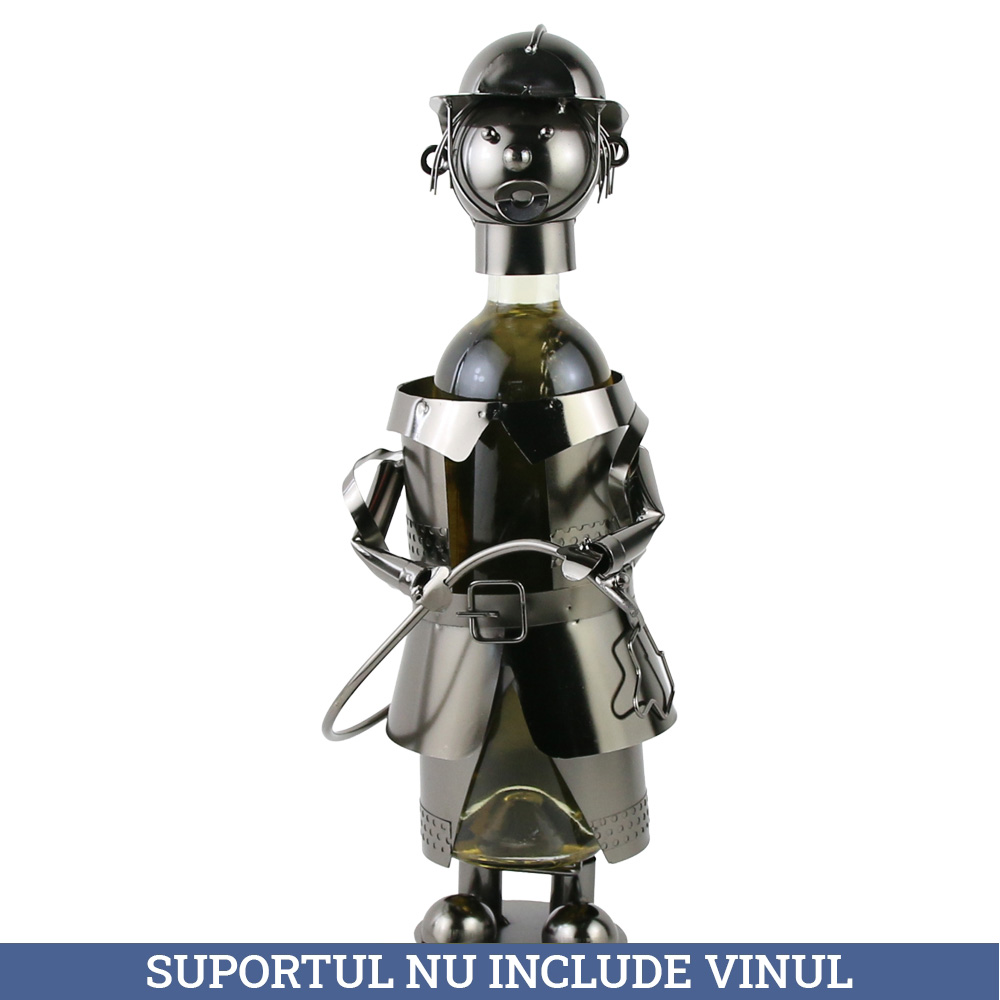 Suport sticla de vin, din metal, Pompier, 15x38 CM