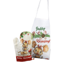 Set cadou "Boldog Karacsonyt!", Manusa cu sort de bucatarie, Soricel + punga cadou