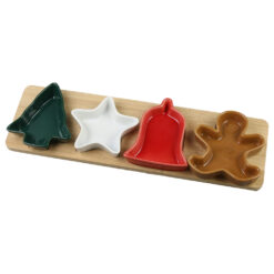 Set 4 boluri din ceramica cu suport din bambus 39x12 CM, Serving Set