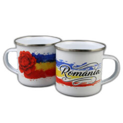 Cana metalica emailata 240 ml, Romania, tricolor
