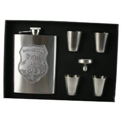 Set plosca cu palnie si 4 pahare din inox, "Pentru cel mai bun Frate", in cutie eleganta