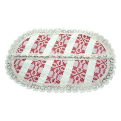 Servetel artizanat oval 45x25 CM Crem/Rosu, 80 % bbc, 20 % acril