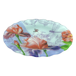 Platou pentru servire ralizat din sticla - Design Flowers - Rotund (Tip 1)