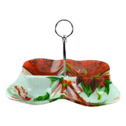 Platou din sticla cu maner din inox 26x26 CM - Craciunita