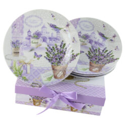 Set 6 farfurii desert din ceramica 19 CM, in cutie decorativa, Lavanda Passion