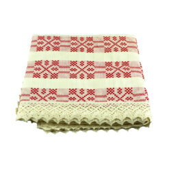 Fata de masa artizanat 100x100 CM Crem/Rosu, 80 % bbc, 20 % acril