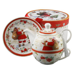 Set ceainic cu ceasca si farfurioara 350 ml/310 ml, "Merry Christmas", in cutie decorativa