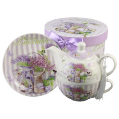 Set ceainic cu ceasca si farfurioara, 350 ml / 310 ml, "Beautiful Lavender", in cutie decorativa