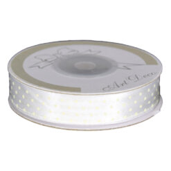 Rola panglica satin Alb cu buline 15 mm x 25 m, Art Deco