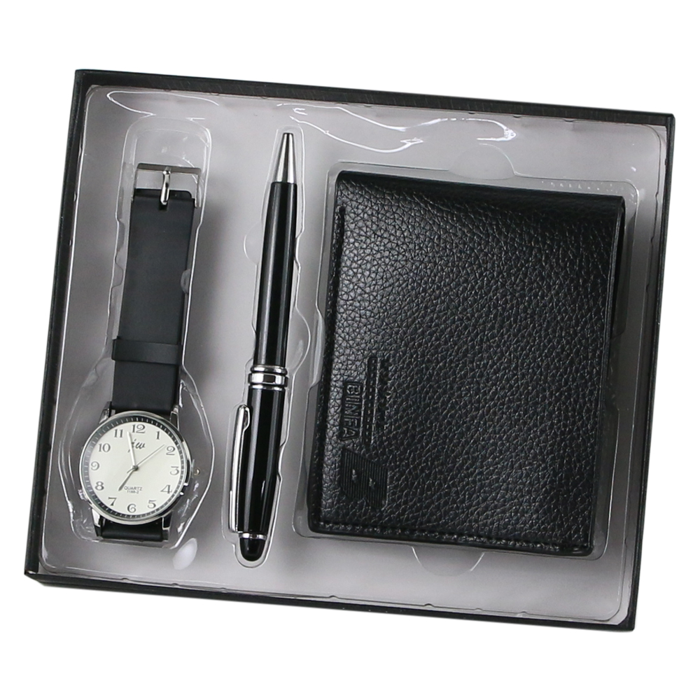 Set cadou pentru barbati, 4 piese - Portofel/Ceas/Pix