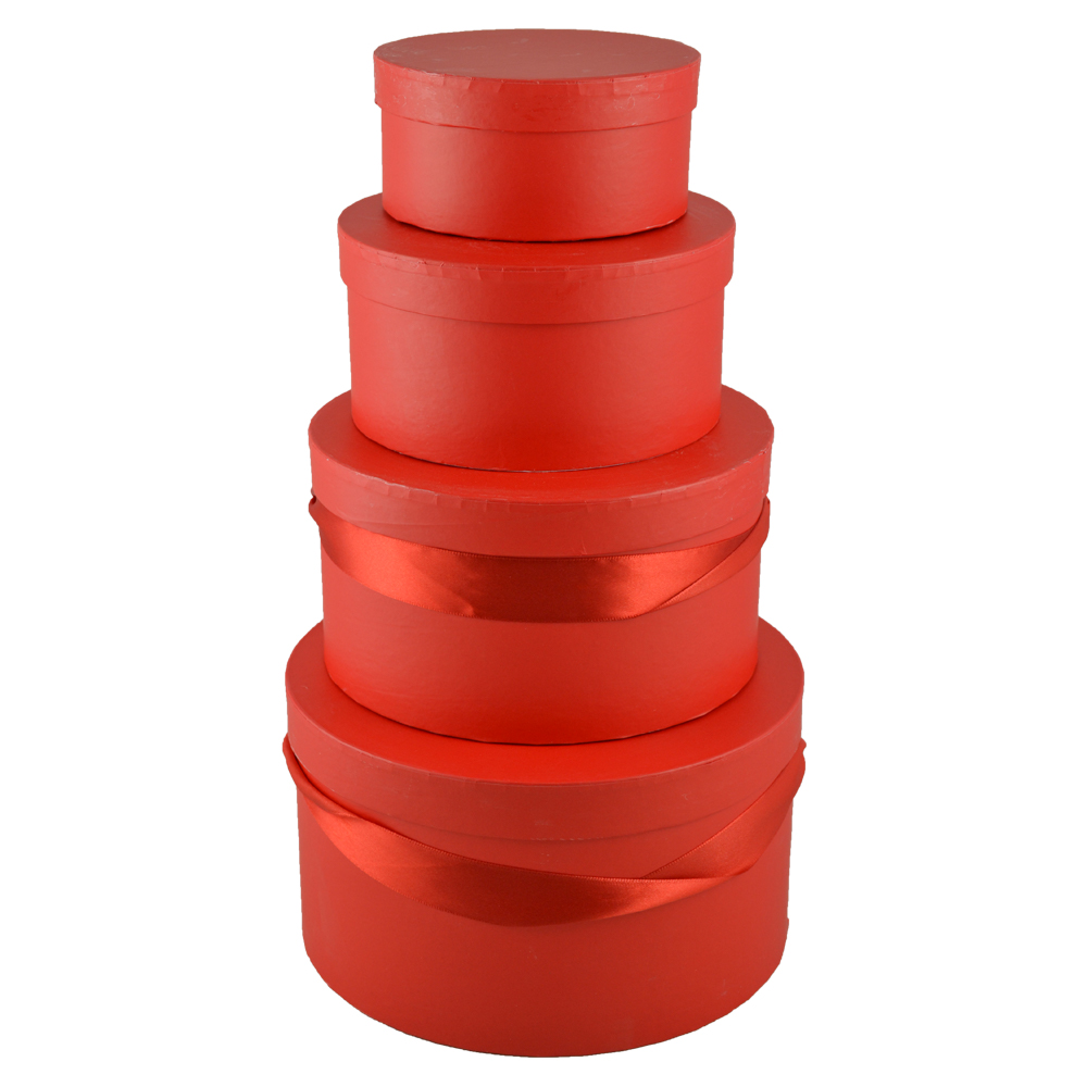 Set 4 cutii rotunde pentru cadouri - Rosu 22 CM