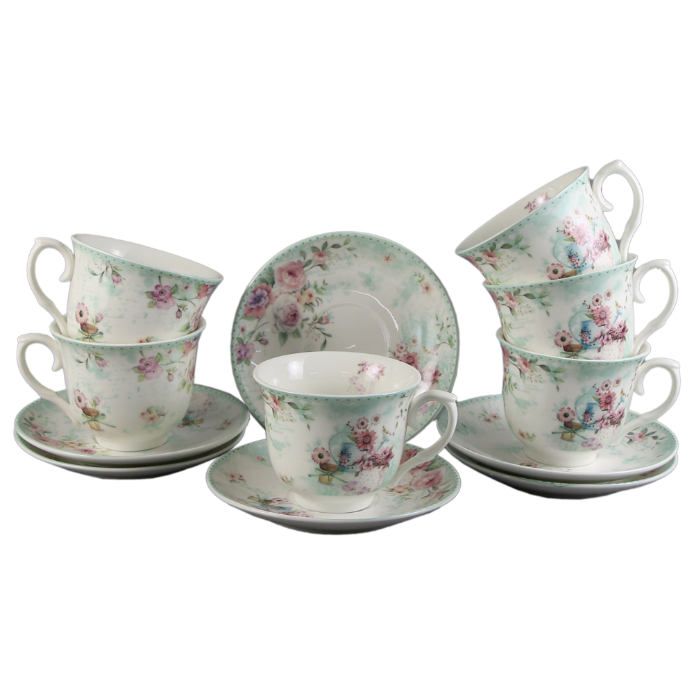 Set de 6 cesti cu farfurie 220 ml - Design Rose