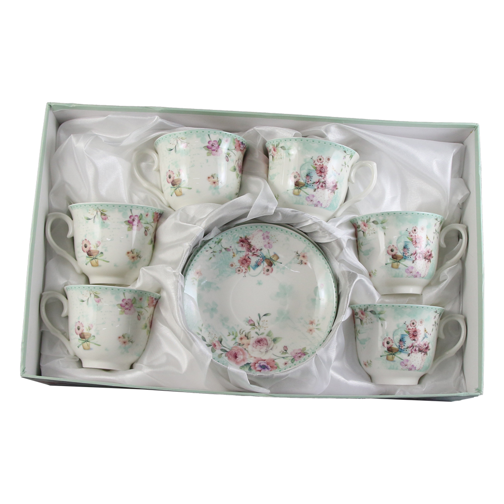 Set de 6 cesti cu farfurie 220 ml - Design Rose - imagine 2