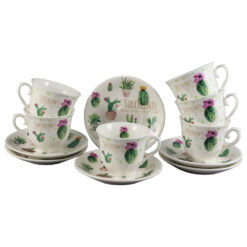 Set de 6 cesti cu farfurie 90 ml - Design Cactus