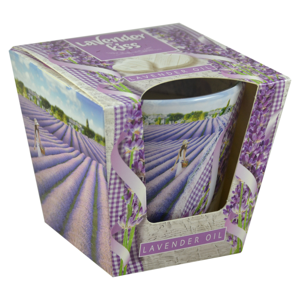 Lumanare parfumata in pahar de sticla - Lavender Kiss, Aroma de Lavender Oil & Fresh Lavender