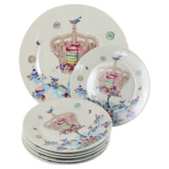 Set de tort 7 piese, Platou cu 6 farfurii desert din ceramica 26/19 CM "Coroana"
