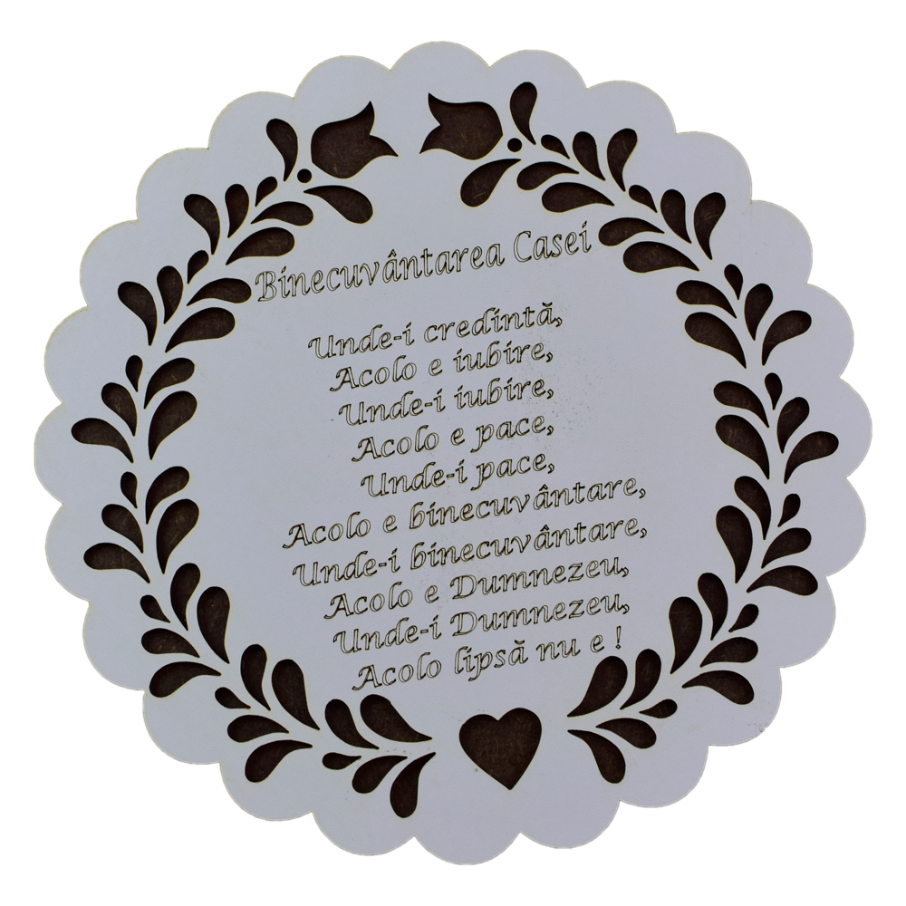 Suport realizat din lemn pentru oale - Design traditional cu mesajul "Binecuvantarea casei"