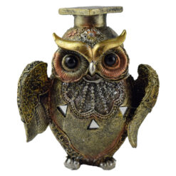 Figurina bufnita cu toca/Cutiuta din rasina aurie 14 CM