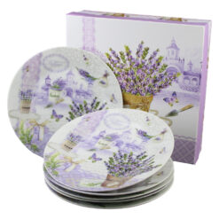 Set 6 farfurii pentru desert, din ceramica,"Lavender Passion", 19 cm, in cutie decorativa