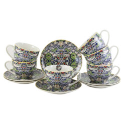 Set 6 cesti cu farfurii din portelan 280 ml "Strawberry Thief Blue" de William Morris