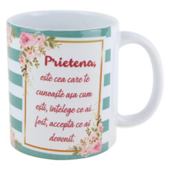 Cana ceramica "Prietena este..." 330 ml, Turcoaz