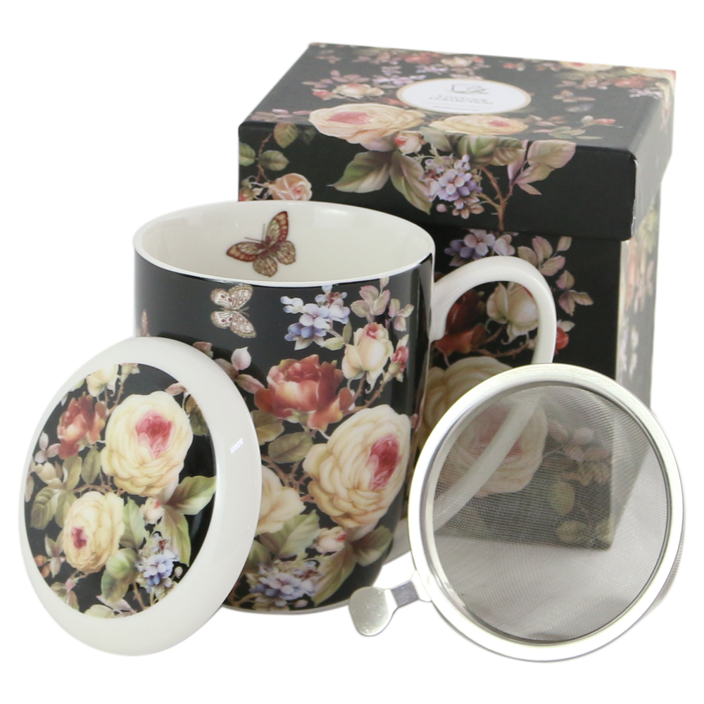 Cana portelan cu infuzor metalic si capac 380 ml, "Warda"