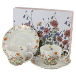 Set 2 cesti espresso cu farfurii din portelan 110 ml, "Wild Bird", in cutie decorativa
