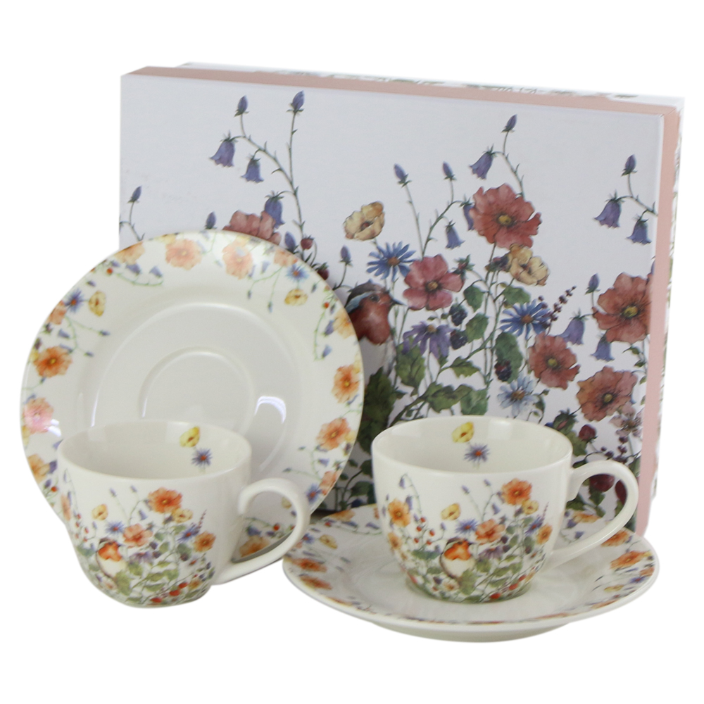Set 2 cesti espresso cu farfurii din portelan 110 ml, "Wild Bird", in cutie decorativa