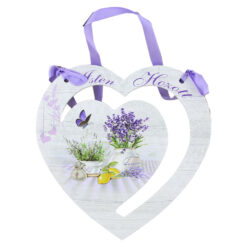 Ornament perete/usa din lemn 17 CM "Isten hozott", inima, lavanda