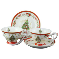 Set 2 cesti cu farfurii, cu snur, Brad, "Merry Christmas", in cutie cadou