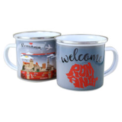 Cana metalica emailata 240 ml, Welcome to Romania, valiza