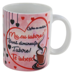 Cana ceramica "Buna dimineata Iubire!..." 330 ml, Roz