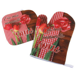 Set manusa si suport oala "Cea mai minunata Sotie!", lalele