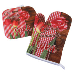 Set manusa si suport oala "Cea mai minunata Sora!", lalele