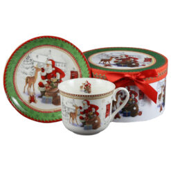 Cana ceramica cu farfurie 330 ml, Mos Craciun, in cutie decorativa