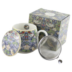 Cana portelan cu infuzor metalic si capac 430 ml "Strawberry Thief Blue" de William Morris