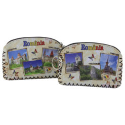 Portmoneu cu breloc "Romania" 13x9 CM, din piele ecologica, Castele