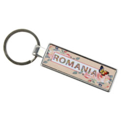 Breloc din metal "Romania!", cu fluture 9 CM